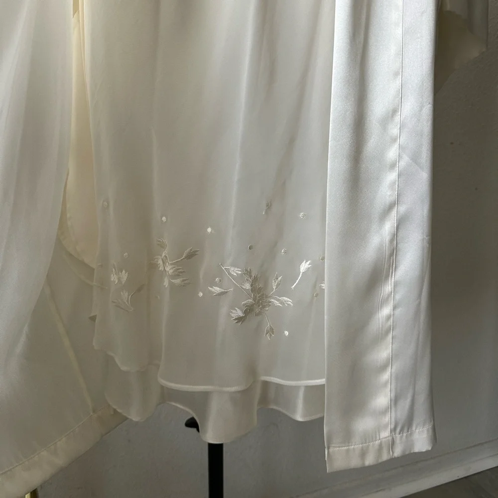 Valerie Stevens Cream Sheer Sleeve satin Robe and nightgown Sz L glamour sexy - Picture 5 of 7